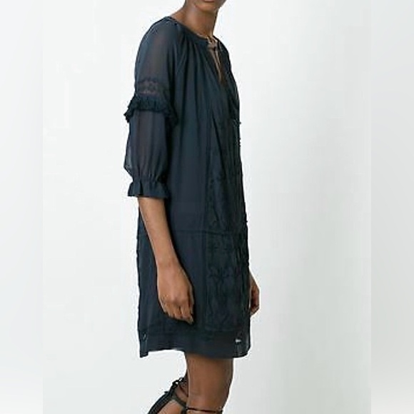 Ulla Johnson Frances Silk Embroidered Tassel Dress Midnight Blue Size 4 NWT Boho - Picture 10 of 11